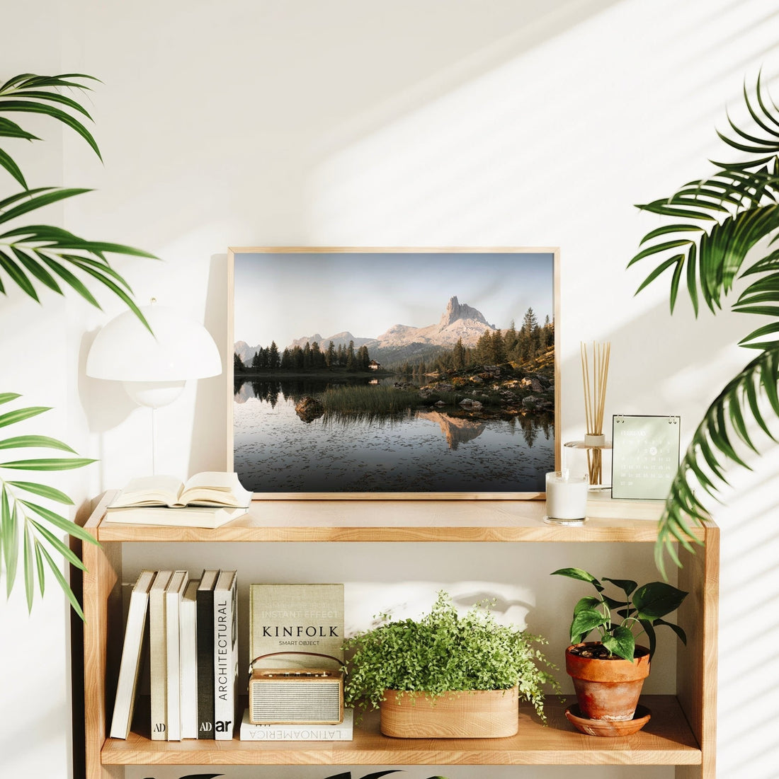 Photography print capturing the mirror-like reflection of the Dolomites in Lago di Federa.