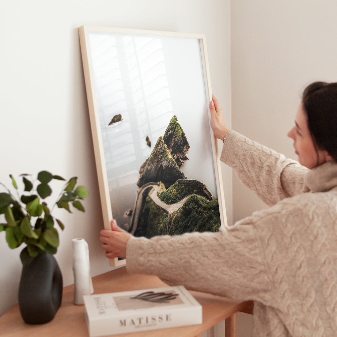 Wall art of dramatic cliffs and winding path at Dunquin Pier, Kerry