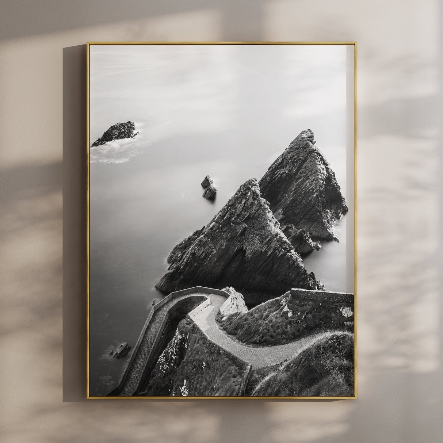 Black and white wall art of Dunquin Pier on the Dingle Peninsula, Ireland