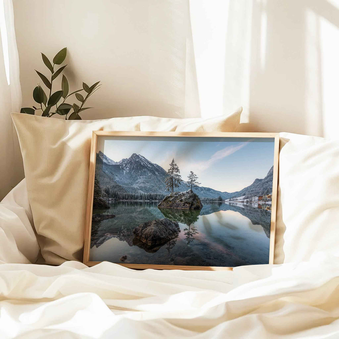 Early morning view of Hintersee with glowing peaks and misty atmosphere