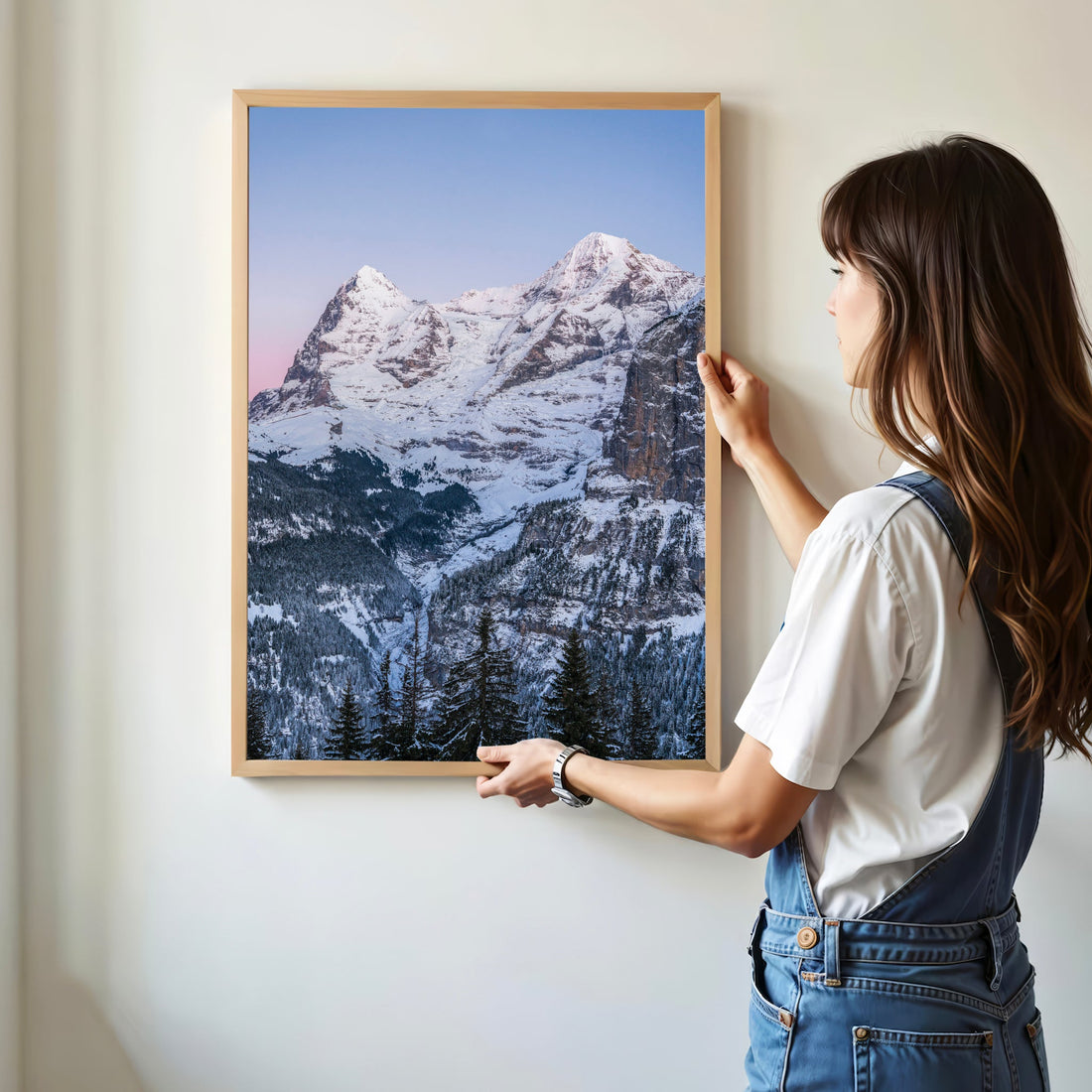 A mesmerizing fine art print of Eiger and Mönch covered in snow, perfect for alpine lovers and mountain decor.