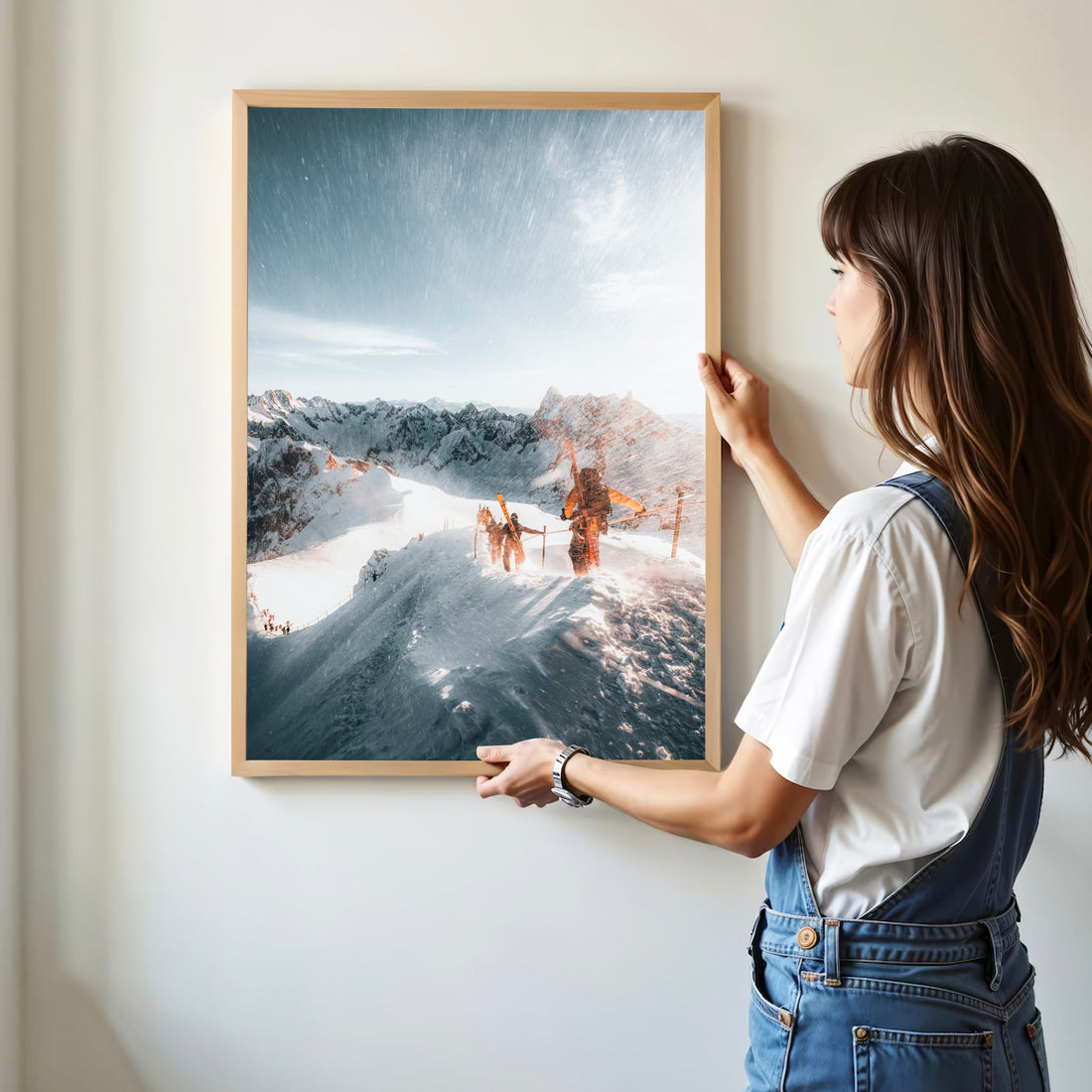 High-altitude skiing art print showcasing extreme adventure on the Midi Arete in Chamonix.