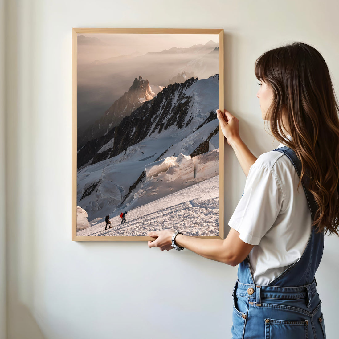 Extreme alpinism wall art showcasing two climbers tackling the Mont Blanc slopes.