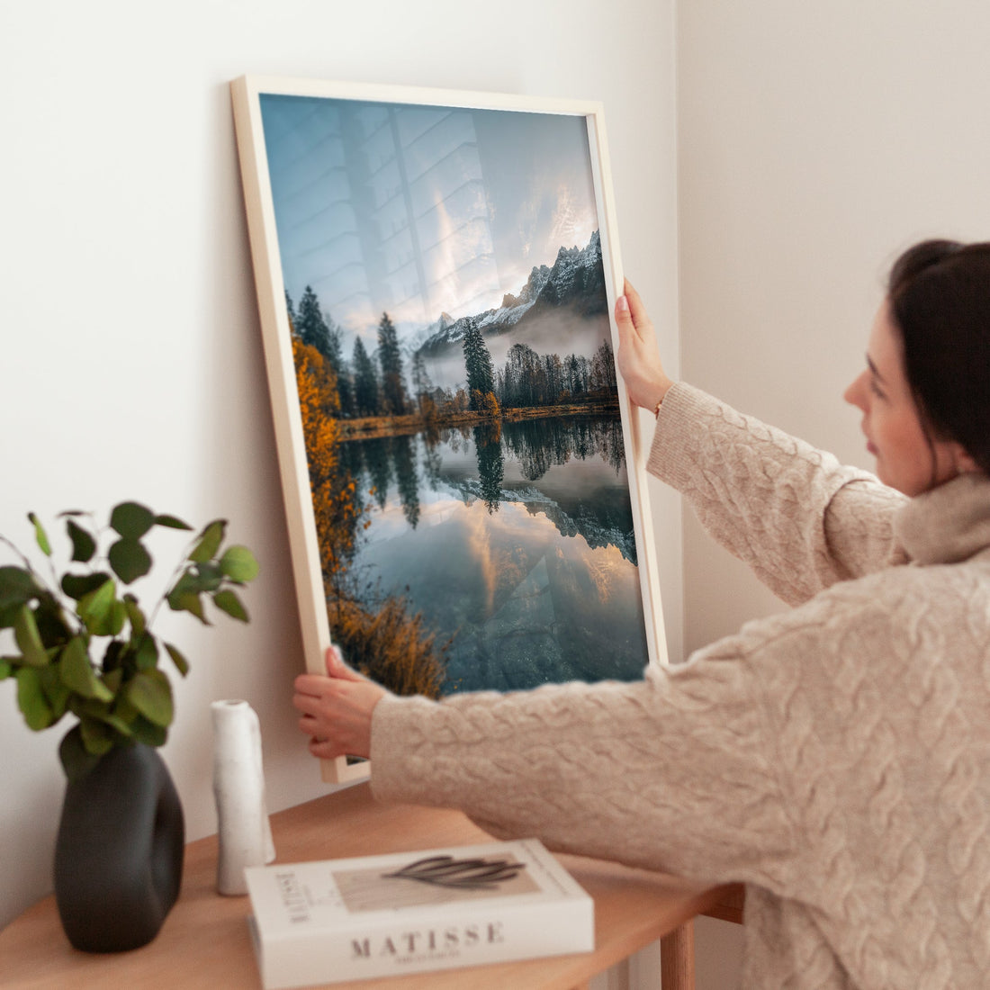 Dreamy French mountain lake photography print, showcasing the peaceful reflections of Lac des Gaillands.