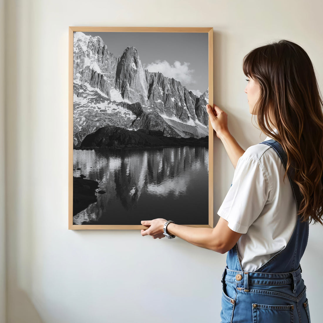 Elegant black-and-white photography print of Les Drus, a legendary peak in the French Alps.