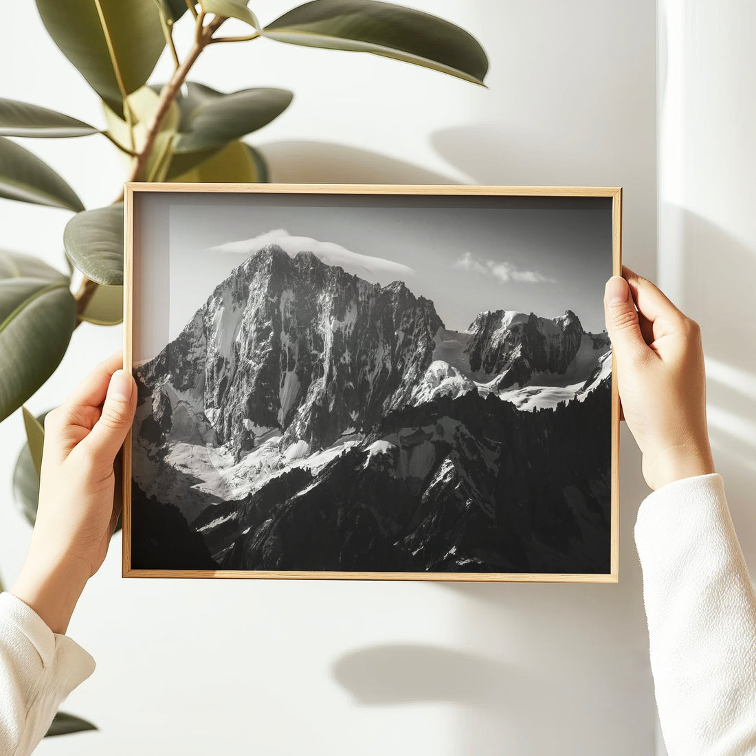 Elegant French Alps landscape print in black and white, capturing the breathtaking beauty of Grandes Jorasses.