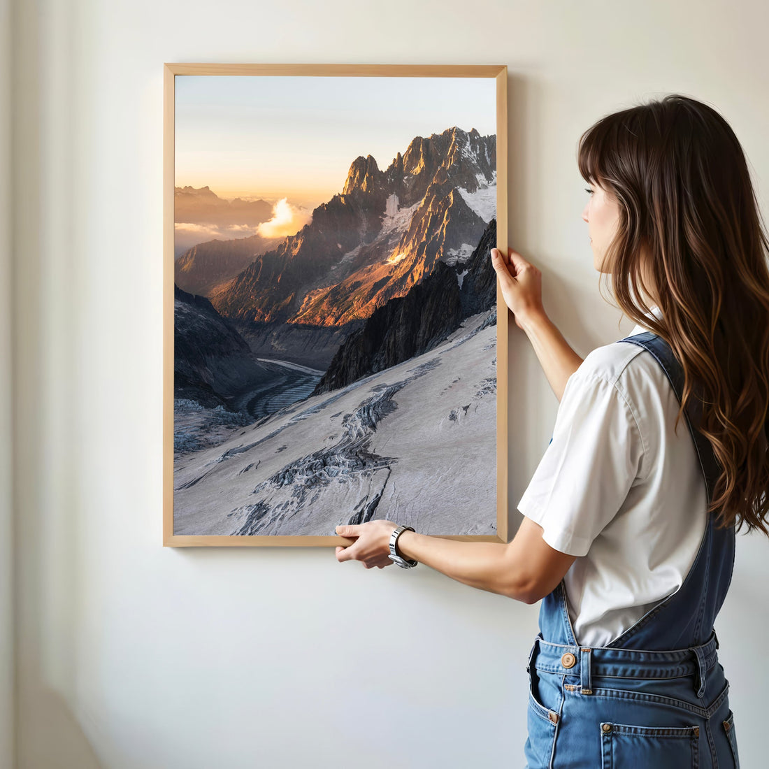 French Alps glacier landscape print showcasing the Mer de Glace with dramatic mountain light.