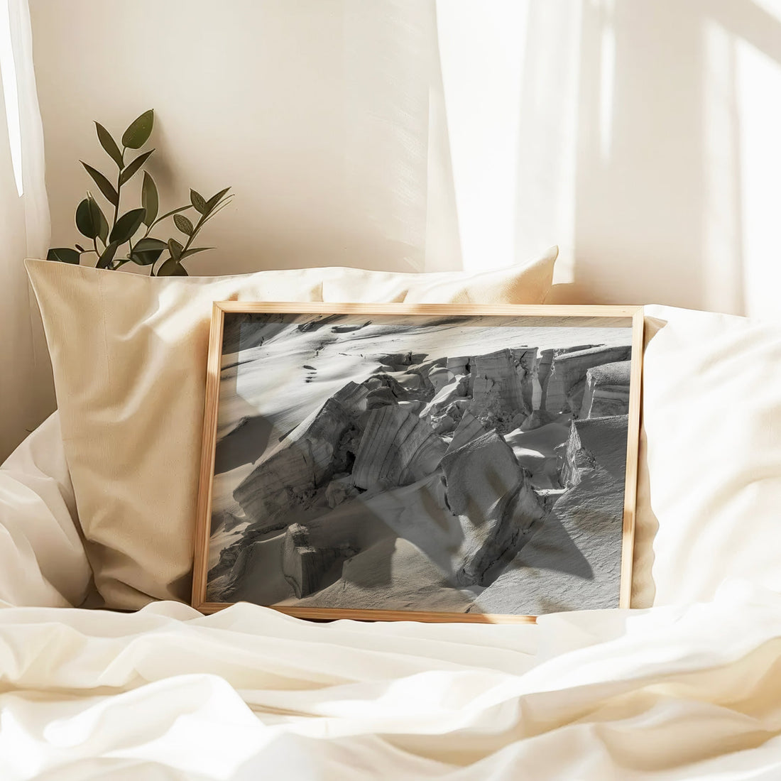 French Alps glacier wall decor print featuring the rugged terrain and icy features of Glacier de Taconnaz.