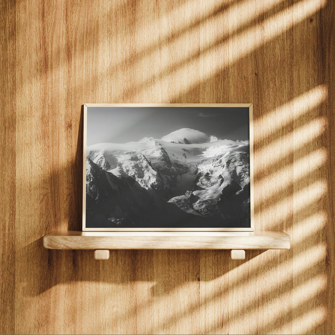 Elegant French Alps wall art featuring the majestic Mont Blanc Massif in stunning monochrome tones.