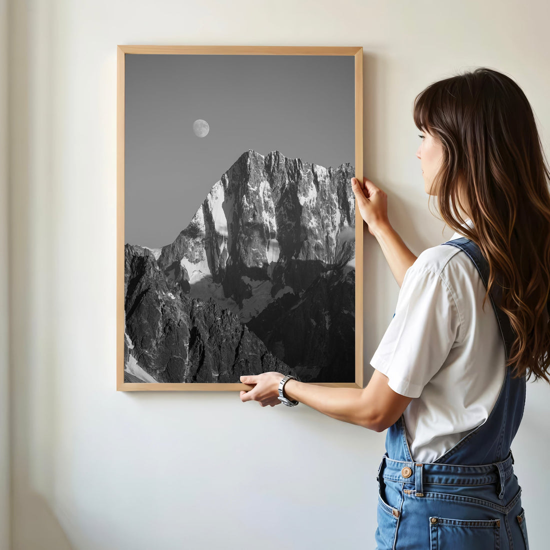 French Alps photography print capturing the moonlit Grandes Jorasses, perfect for mountain lovers.
