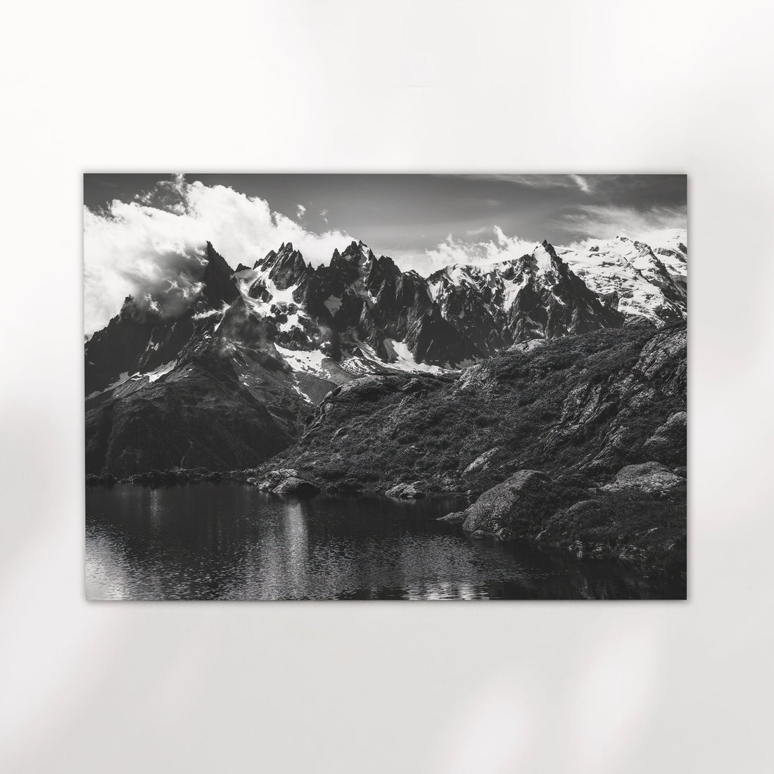 Fine art photo print of a mountain lake in the French Alps, capturing Lac Blanc and the surrounding peaks.