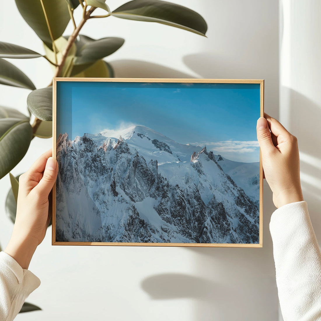 Mountain wall decor print of the French Alps with Mont Blanc in crisp winter light.
