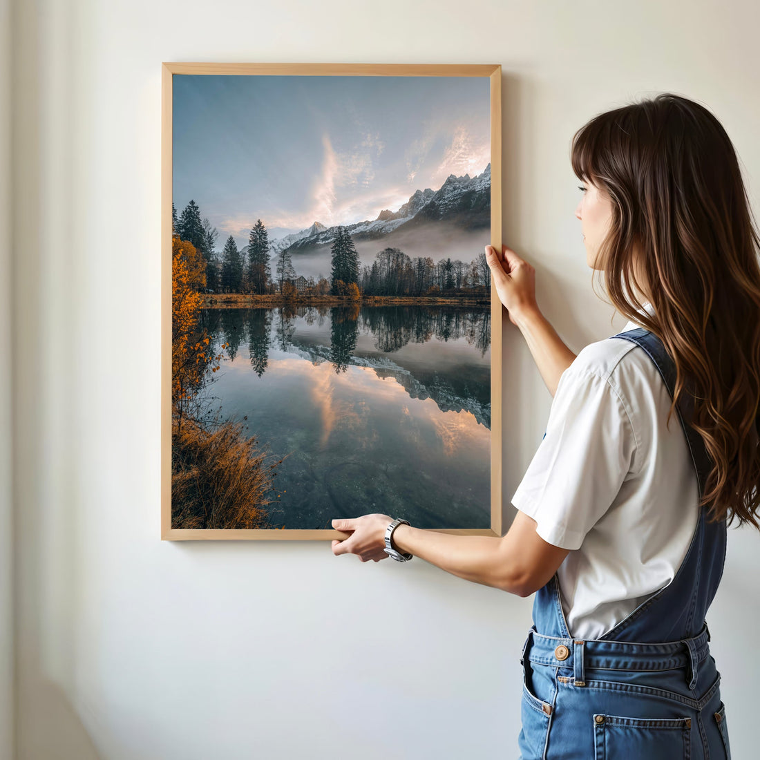 Captivating photography print of the French Alps reflecting on the still waters of Lac des Gaillands.