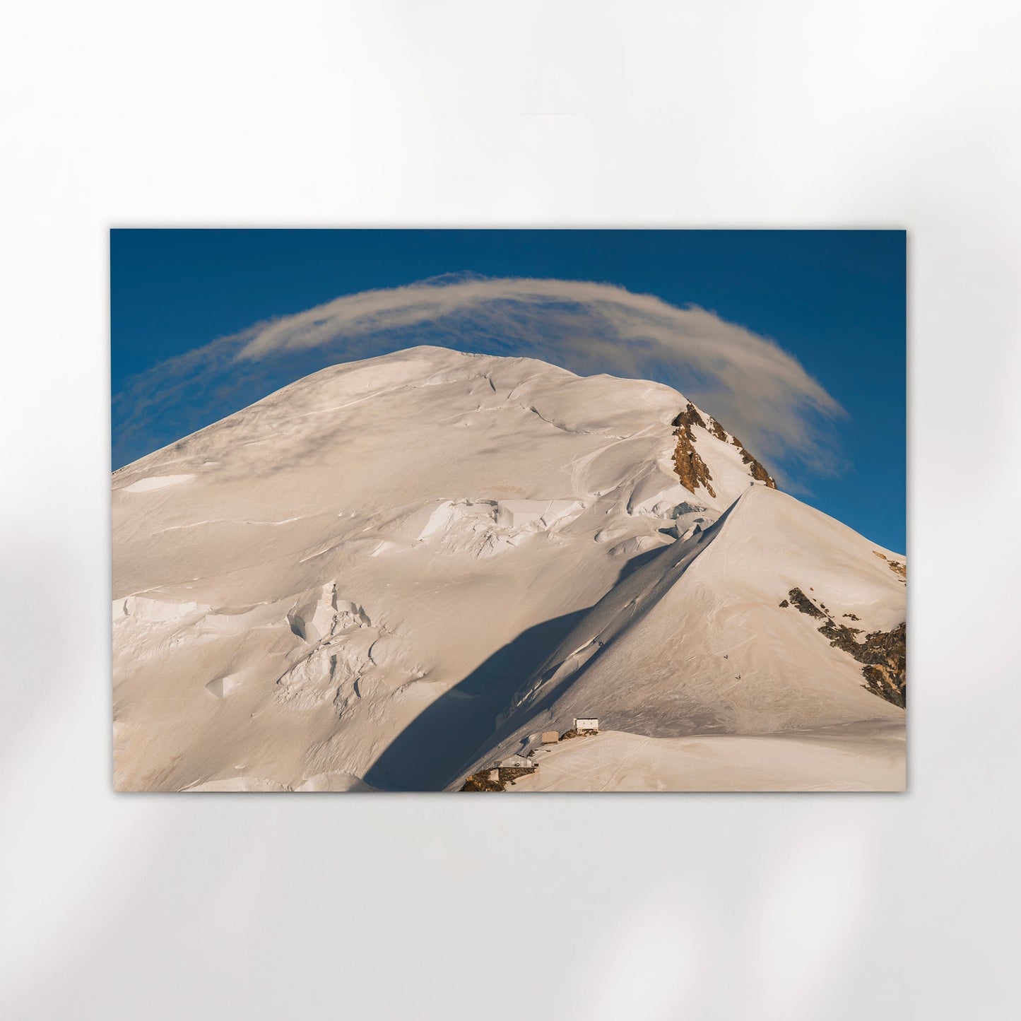Minimalist photo print of a pristine snow-covered peak on the Mont Blanc summit route in the French Alps.