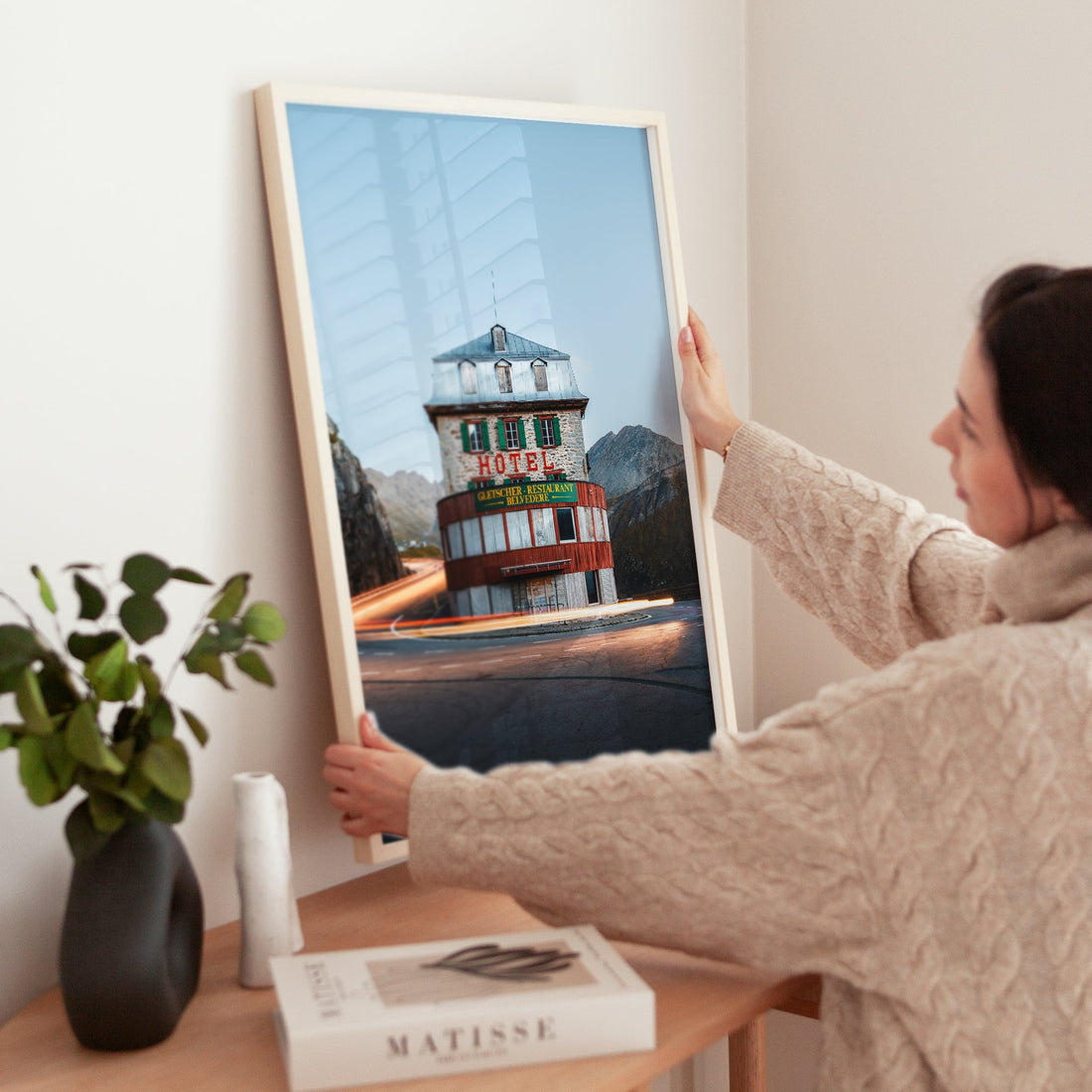 Scenic travel photography print of the Belvedere Hotel along the famous Furka Pass road trip route.