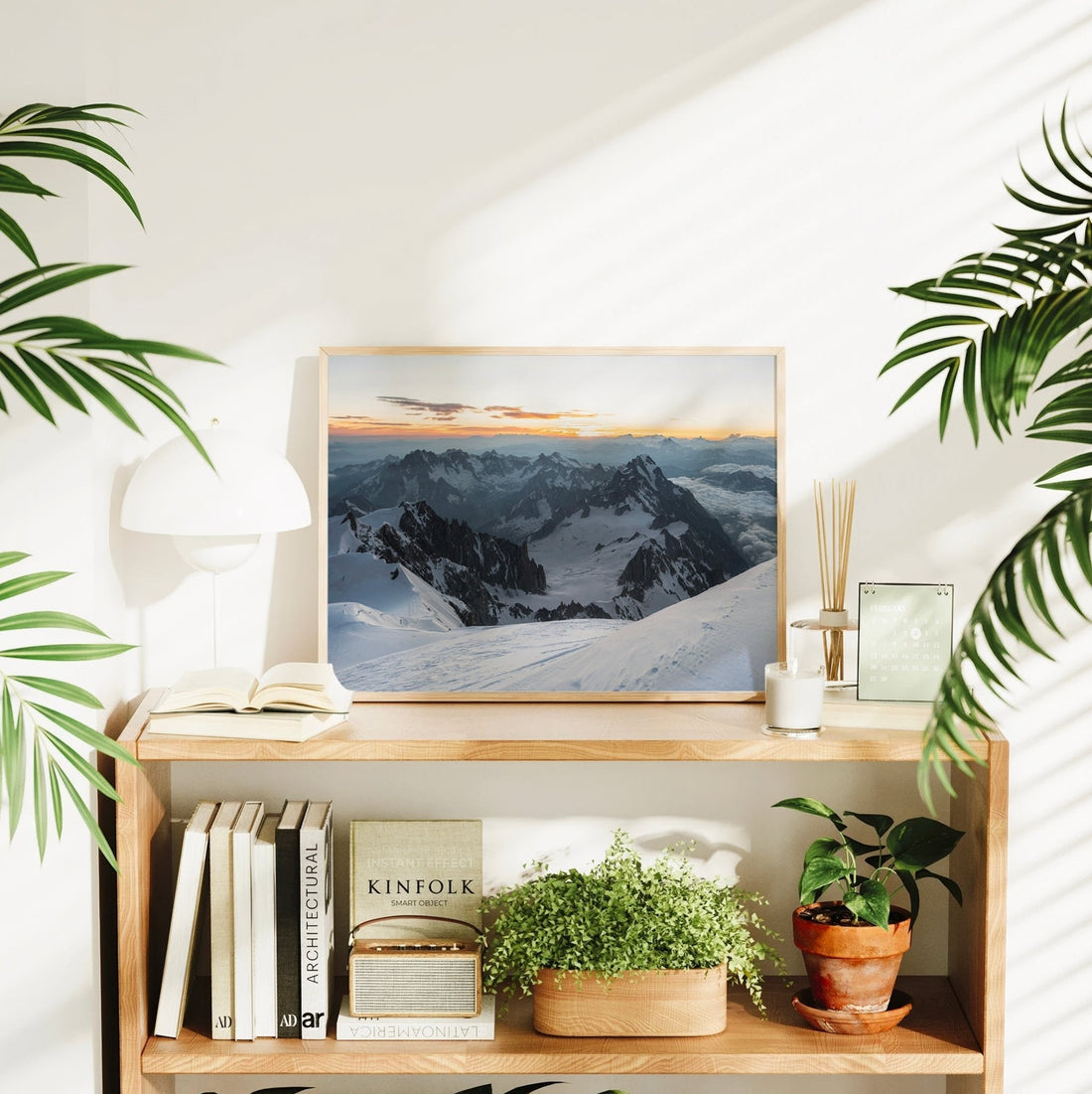 Snow-covered glacier and jagged mountain ridge featured in this Mont Blanc wall art photography.