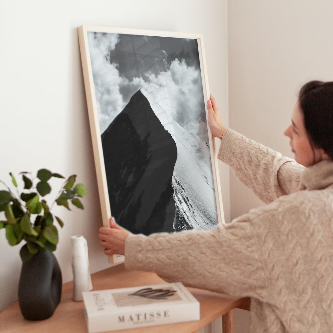 Black and white glacier summit photography print capturing the raw beauty of the high Alps.
