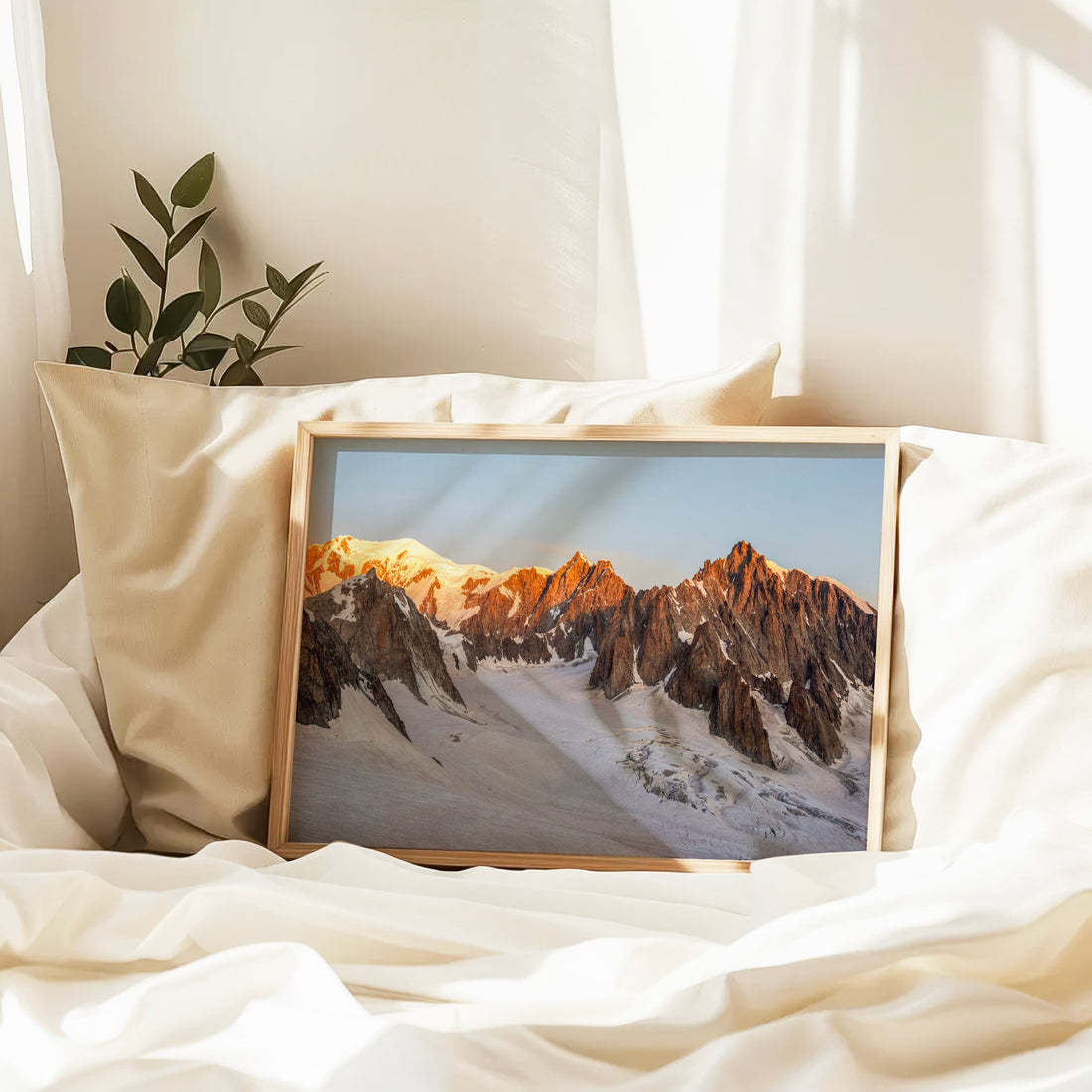 Beautiful glacier valley wall art photo taken from the Mont Blanc range above Chamonix, France.