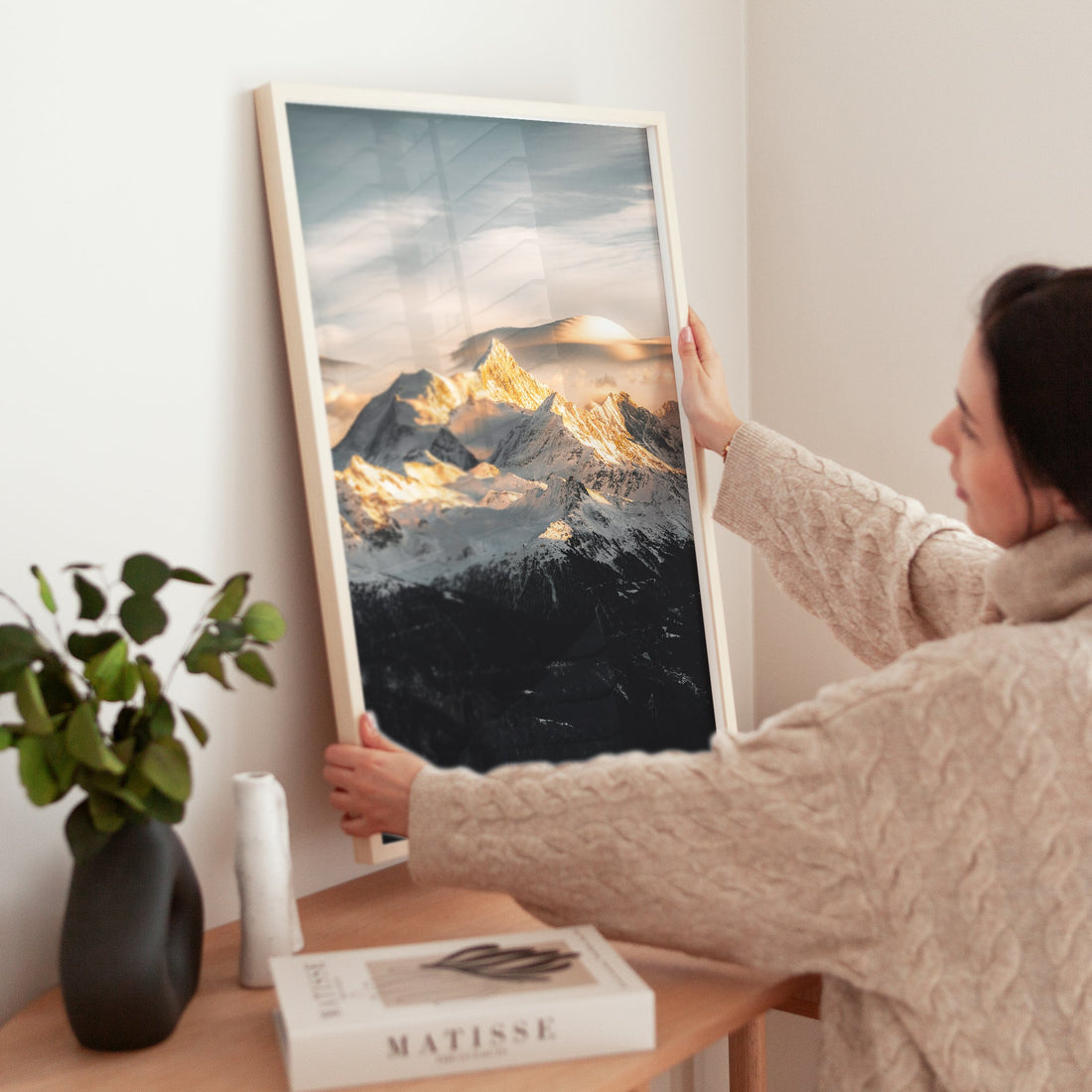 Weisshorn mountain at golden hour, a breathtaking alpine photography print.