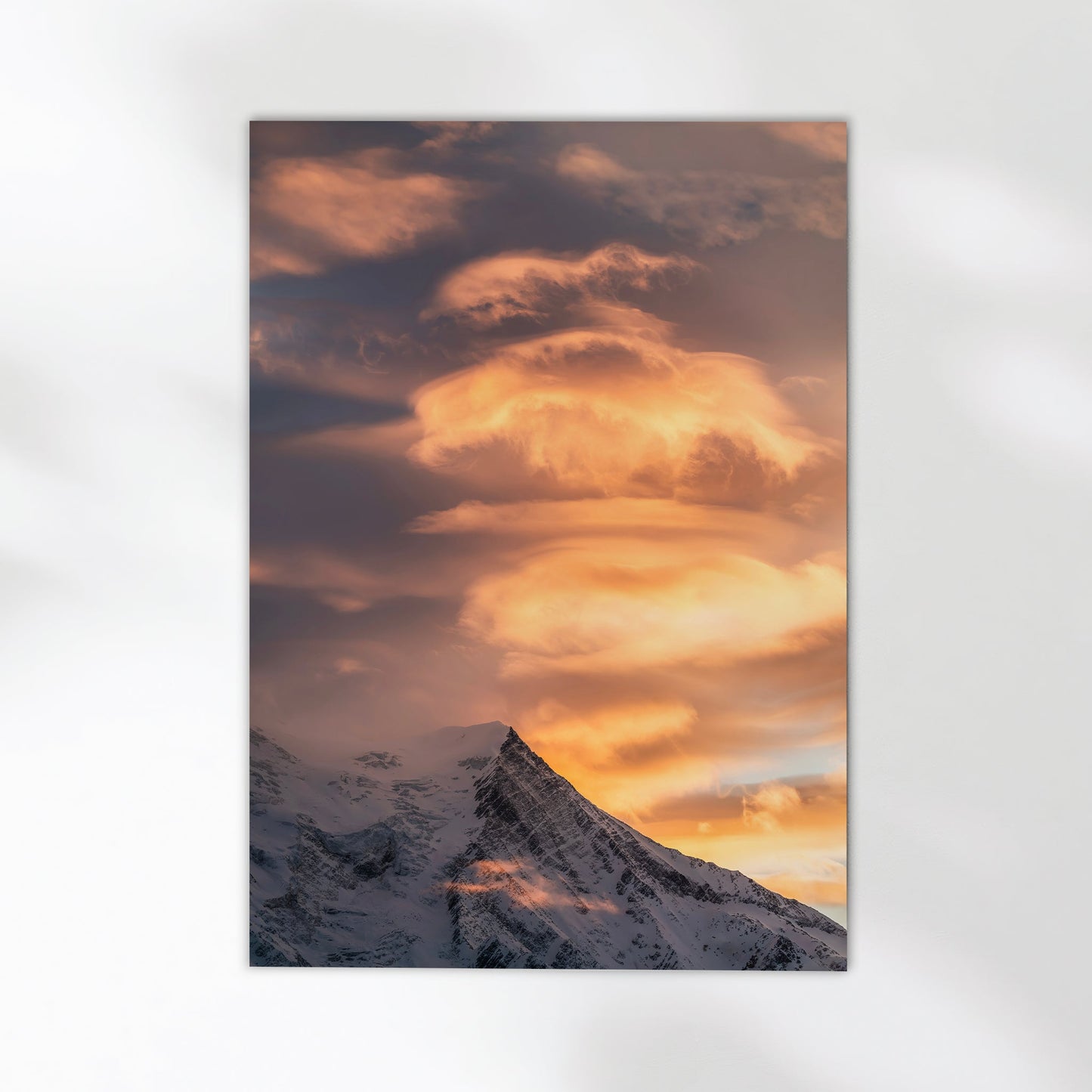 Elegant black and white print of Grandes Jorasses with a dramatic moonrise. A timeless alpine photography piece.
