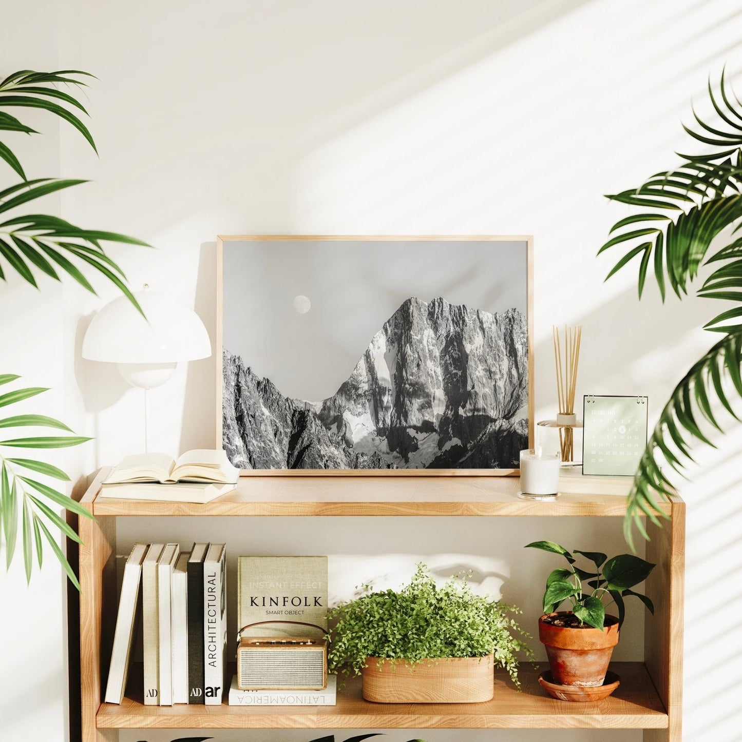 A stunning black and white photography print of Grandes Jorasses, perfect for alpine-themed Chamonix home decor.