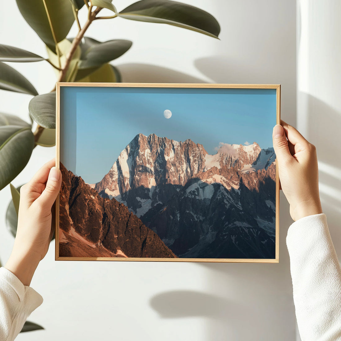Majestic Chamonix landscape print featuring Grandes Jorasses under a clear blue sky at dusk.