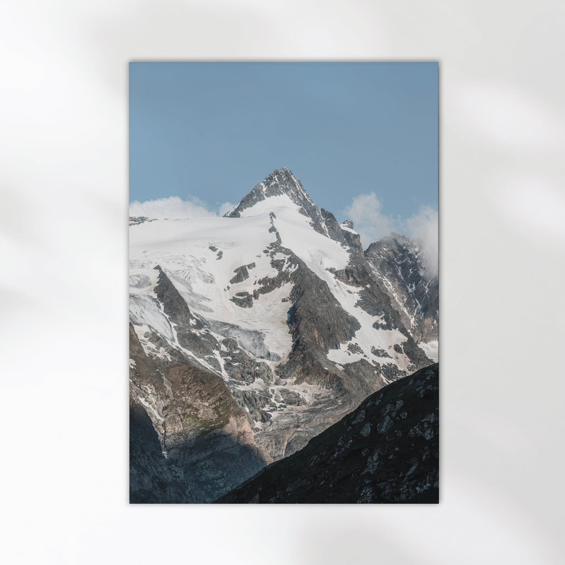 Minimalist unframed Grossglockner Alps photography print on white background.