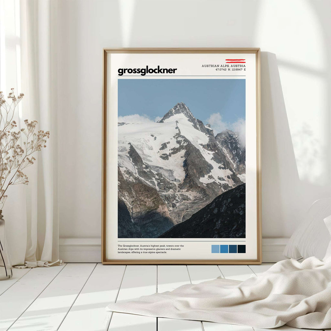 Minimal location poster design featuring Grossglockner in the Austrian Alps