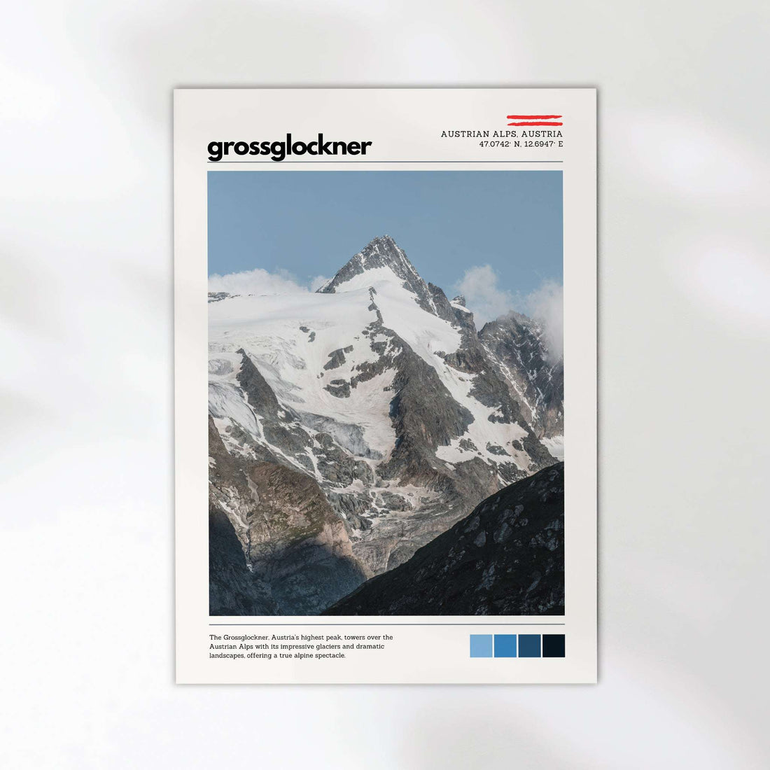 Close-up detail of Grossglockner mountain poster print with exhibition-style layout