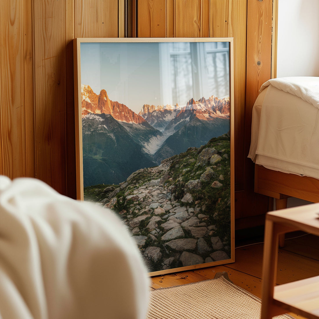 Breathtaking landscape print of the Haute Route trail with a view of the Mont Blanc massif.