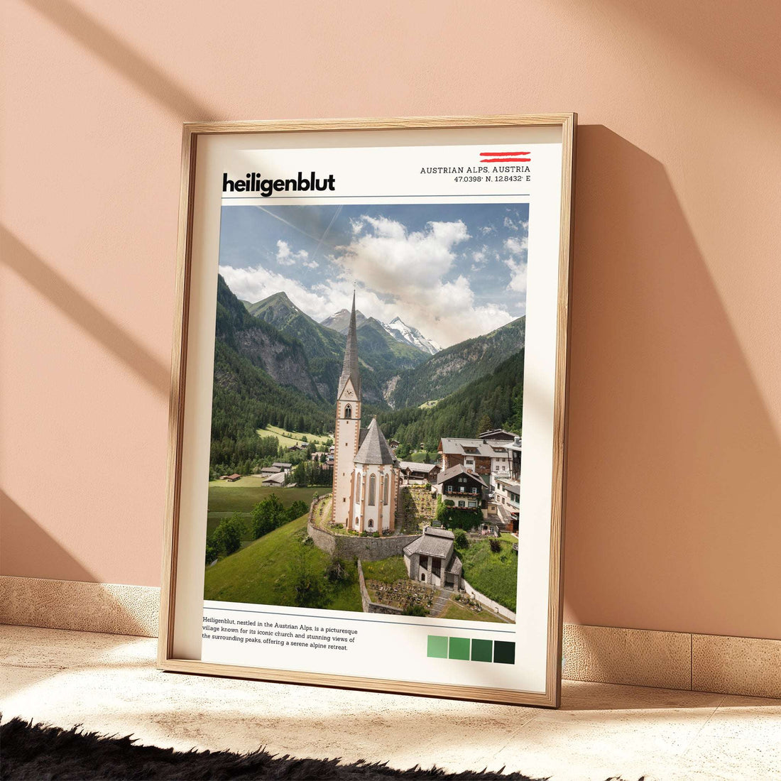 Heiligenblut location poster styled in a warm-toned home decor setting