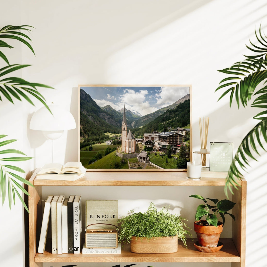 Cosy home decor setup with Heiligenblut Austrian village print