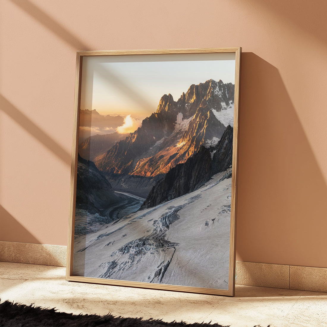 High alpine glacier fine art print of Mer de Glace, perfect for modern mountain-inspired interiors.