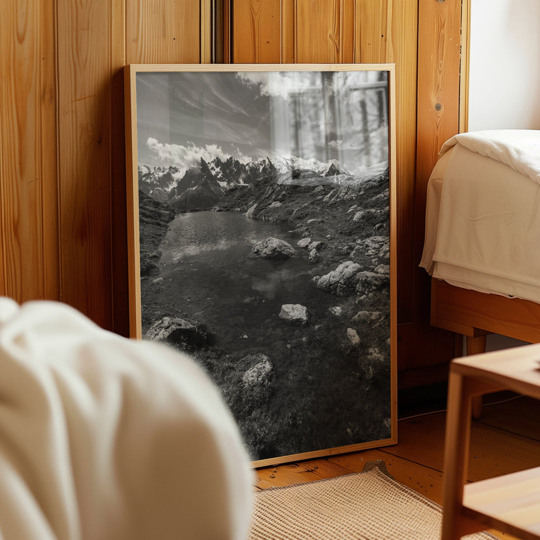 Scenic high alpine lake landscape photo capturing the raw beauty of the French Alps near Chamonix.