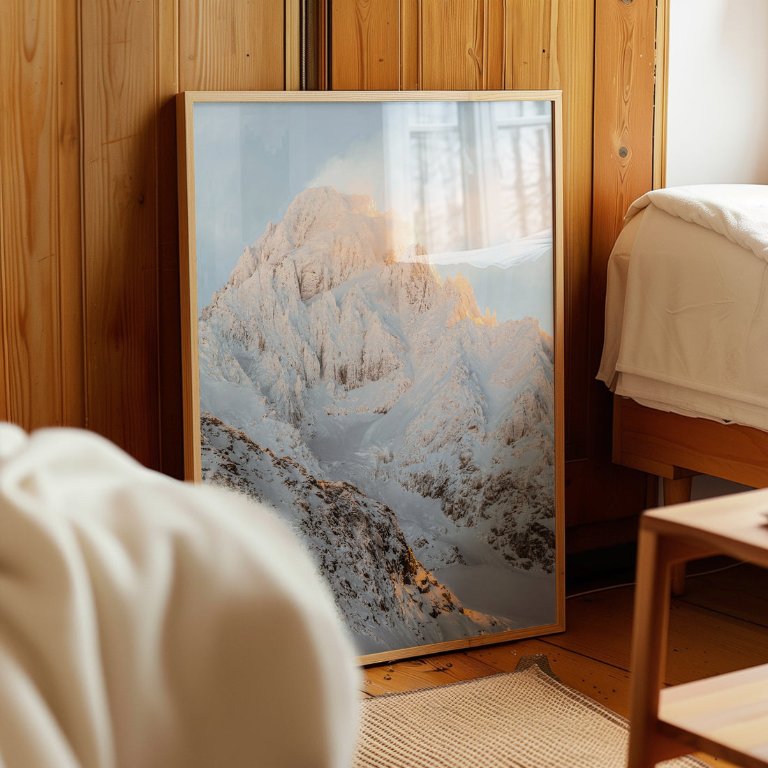 Dramatic mountain art print capturing the high-altitude beauty of Aiguille du Chardonnet in winter.