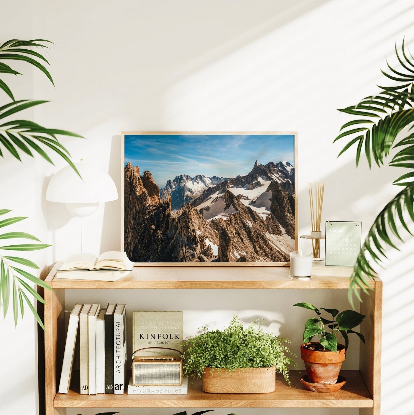 High alpine ridge landscape photography print showing sharp rock lines and snowfields near Aiguille d’Entrèves.