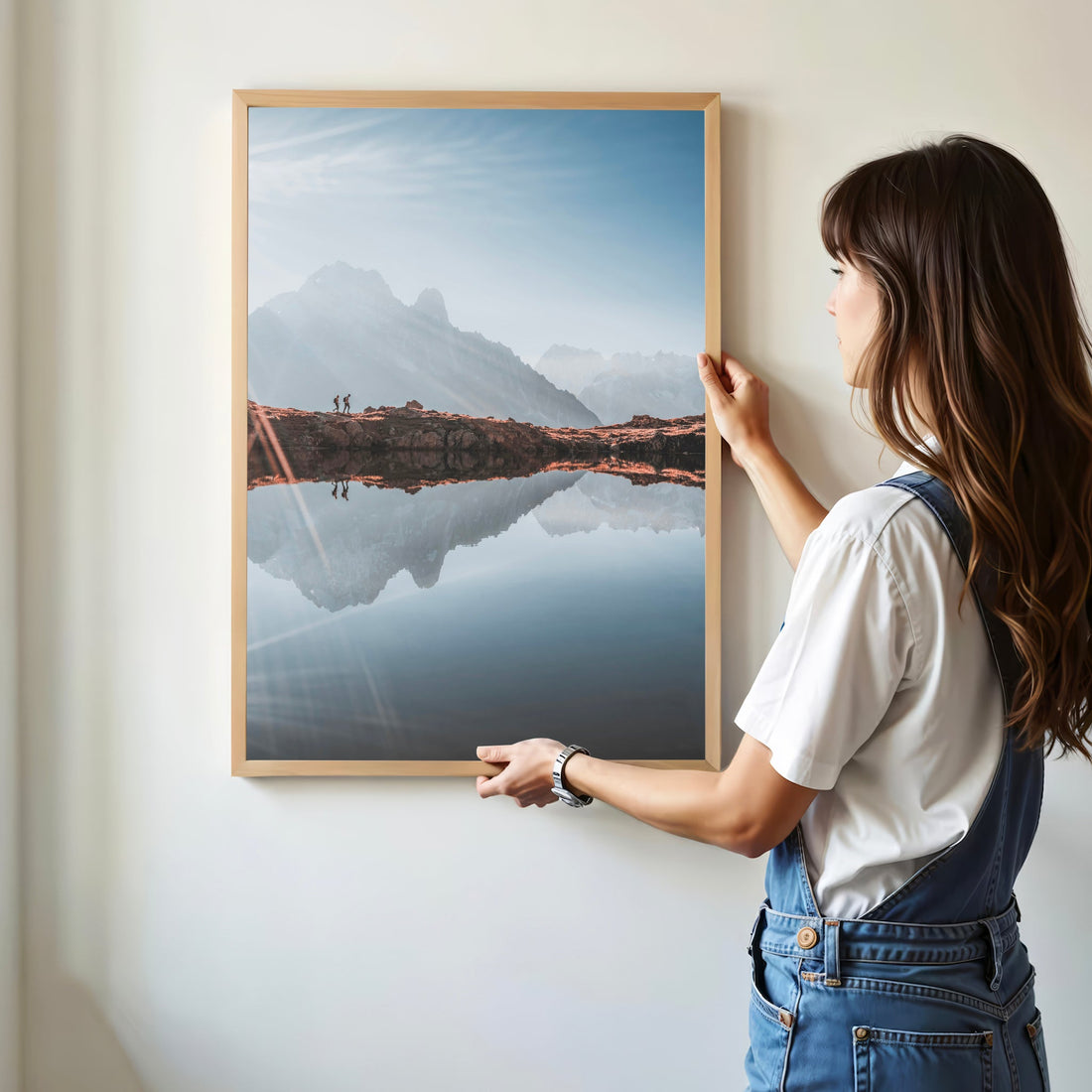 Beautiful French Alps landscape print capturing hikers trekking along Lacs des Chéserys.
