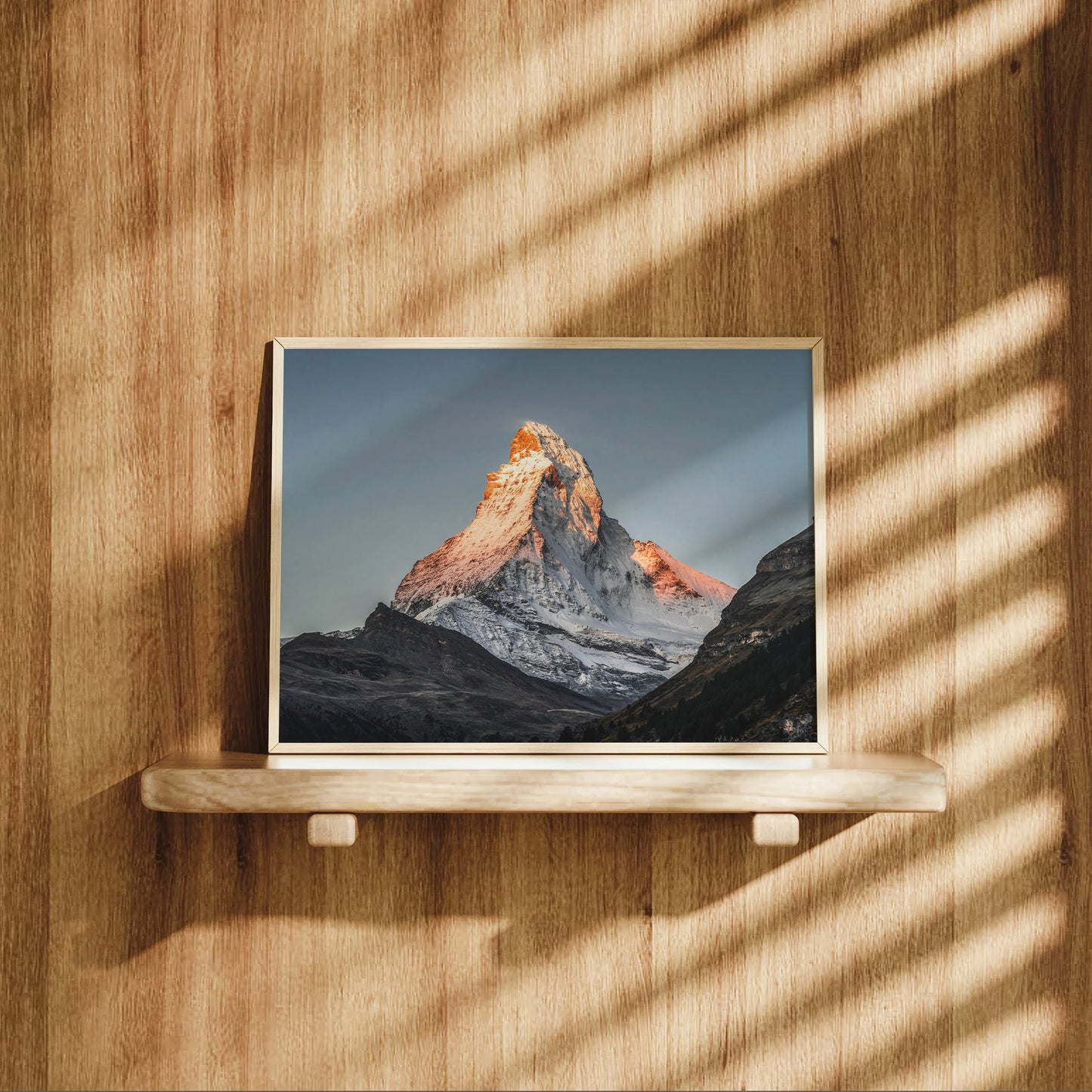 Iconic Matterhorn summit wall decor with vibrant sunset hues over the peak.