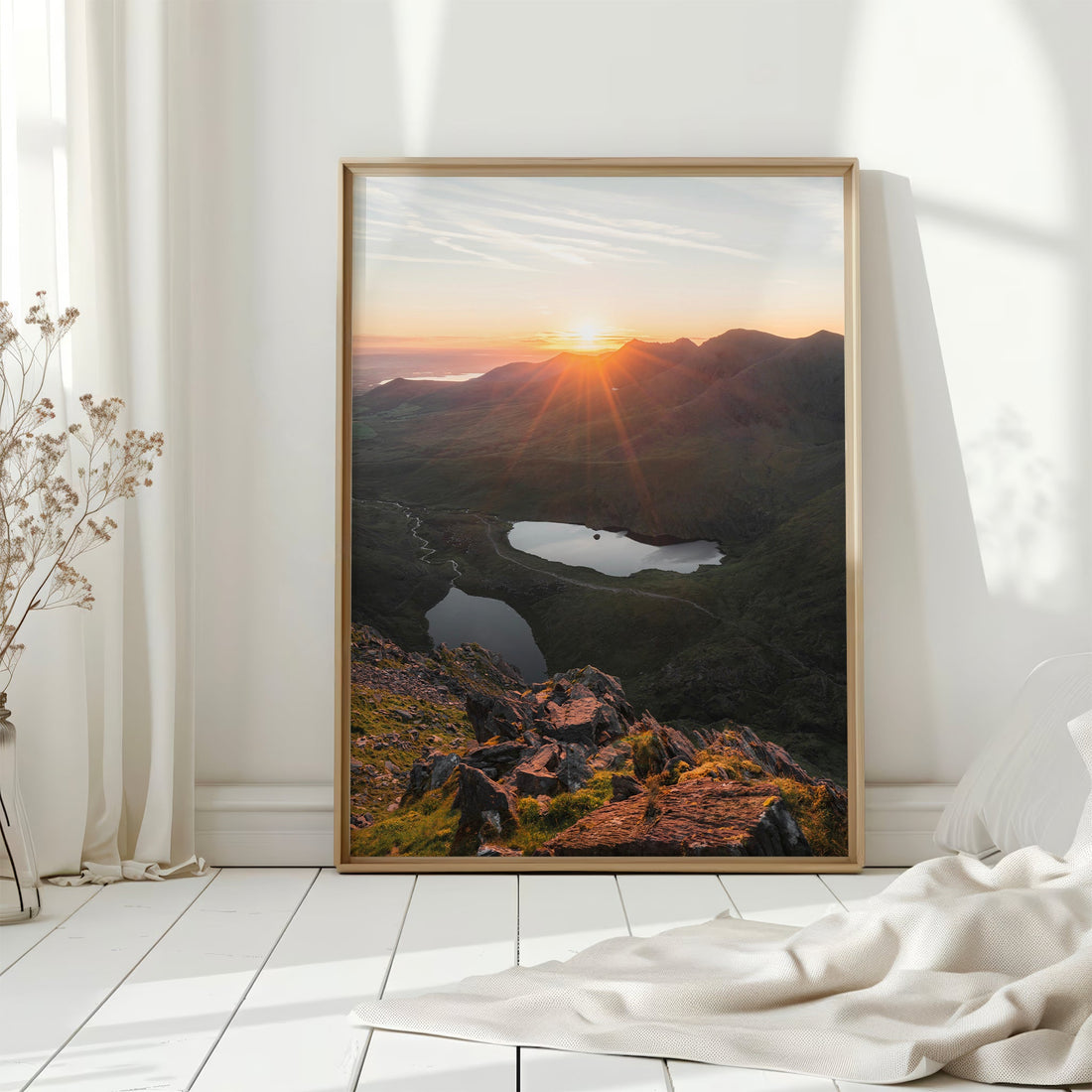 Large Carrauntoohil sunrise print resting on white painted floor