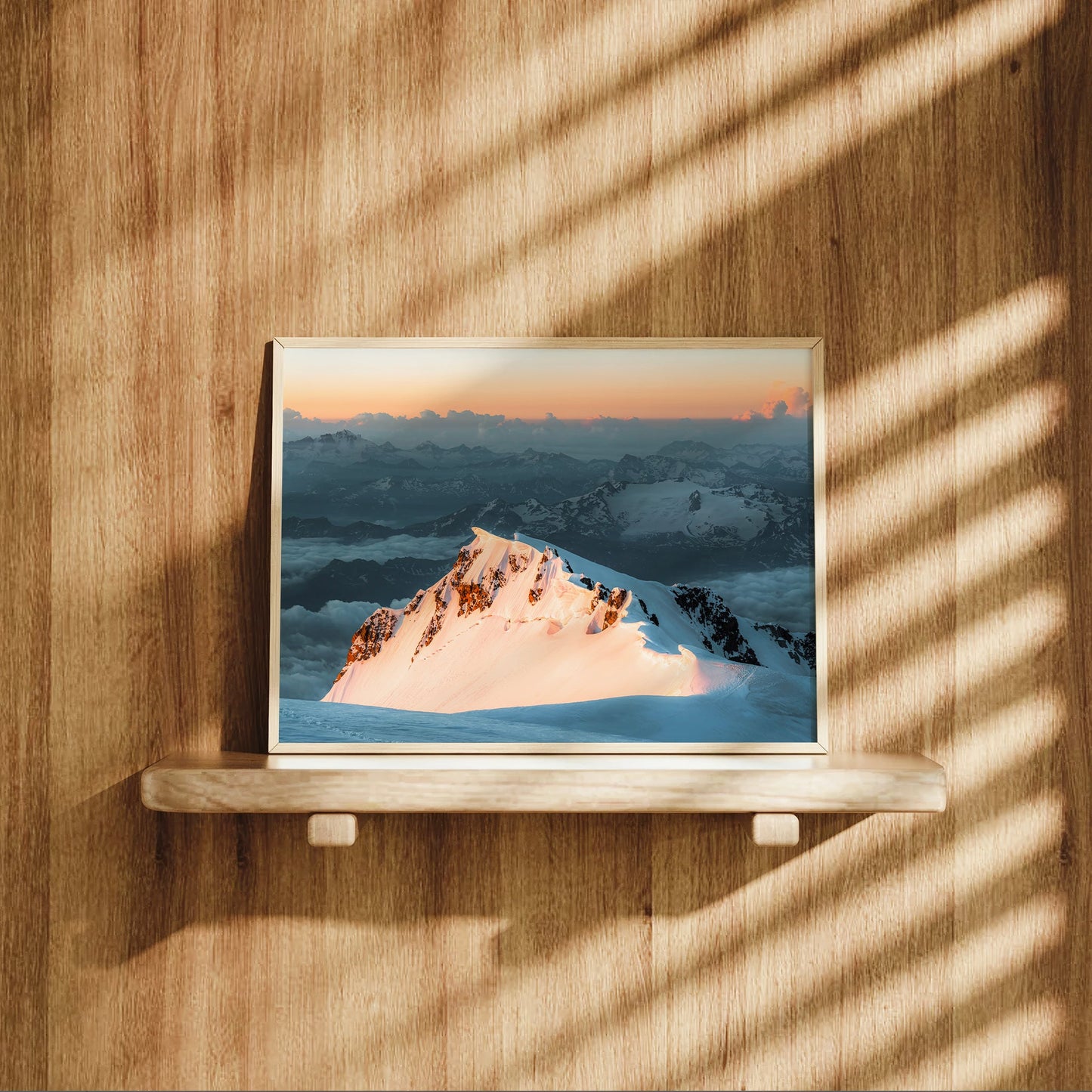 Striking view of Monte Bianco di Courmayeur with glacier textures and warm tones, perfect for alpine photography lovers.