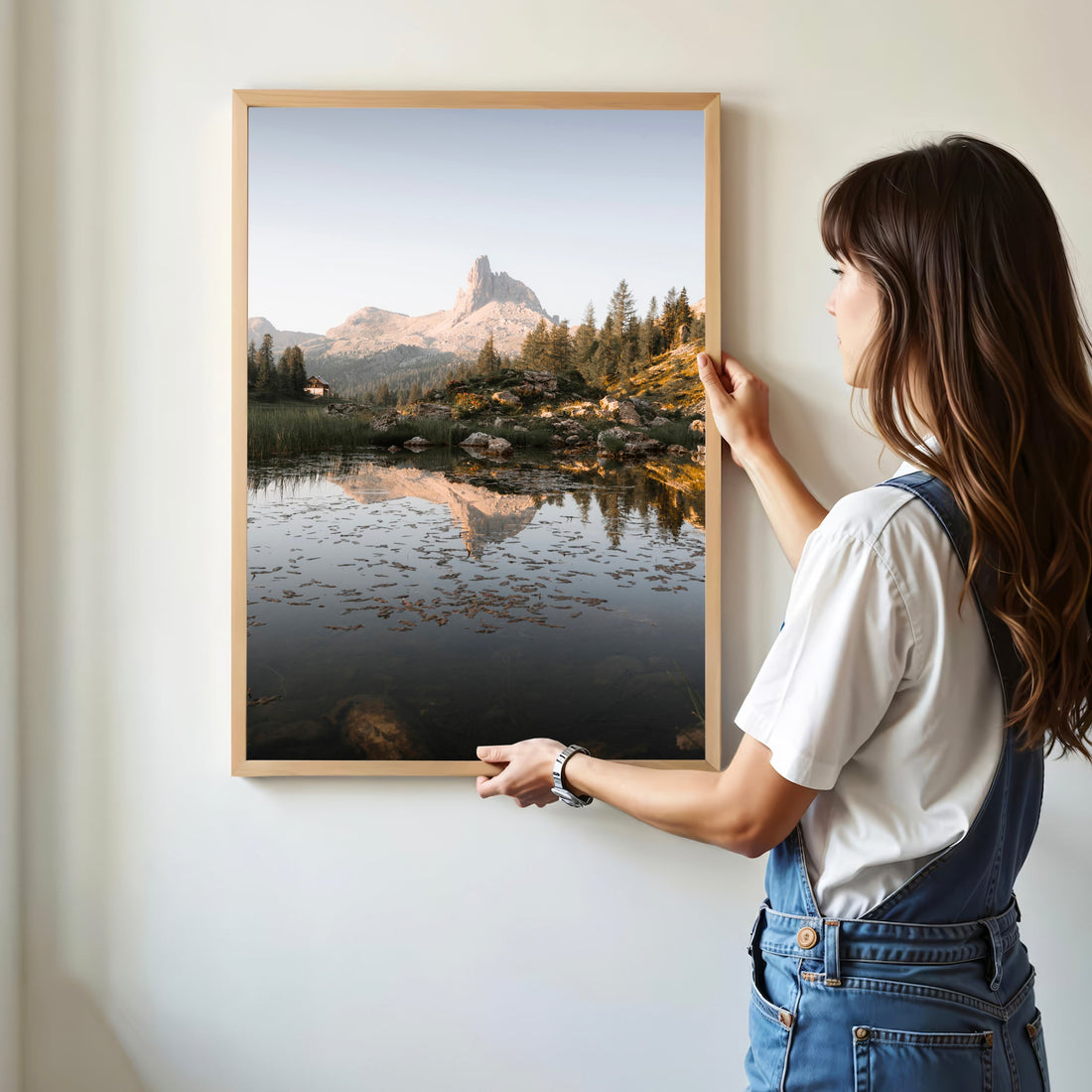 Scenic Italian Alps wall art print showing tranquil Lago di Federa framed by alpine forest and dramatic light.
