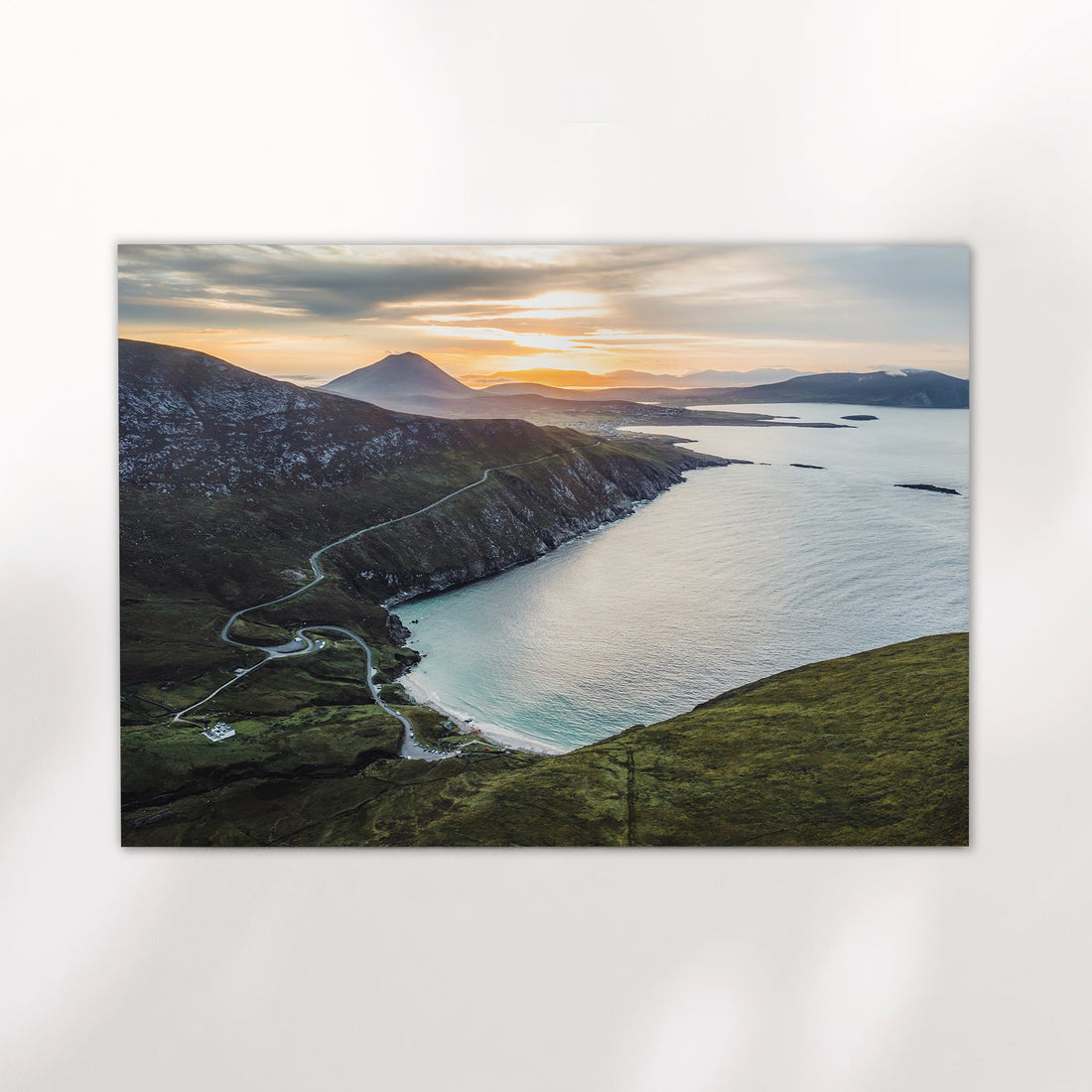 Keem Beach photograph print showing cliffs, beach, and Atlantic waters from above