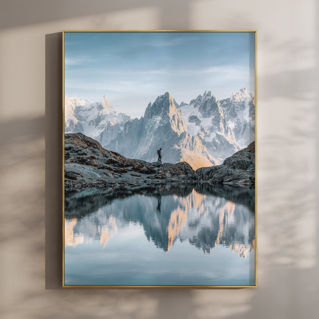 Stunning Lac Blanc wall art print featuring a serene alpine lake with Mont Blanc in the background.