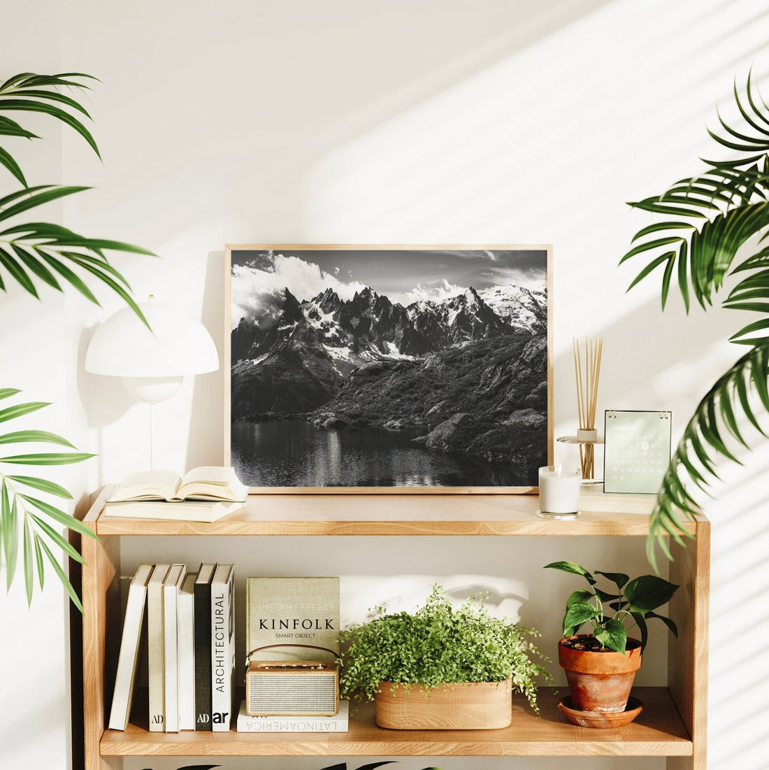 Landscape photography print featuring Lac Blanc and the Chamonix mountains under textured alpine clouds.