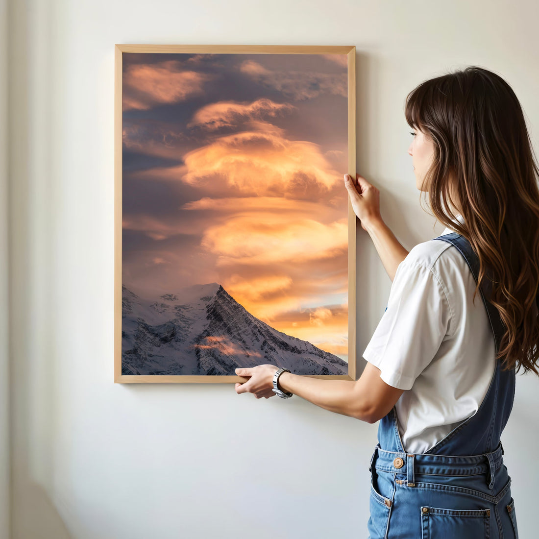 Beautiful autumn lake reflection print featuring Chamonix's Lac des Gaillands with misty Alps in the background.