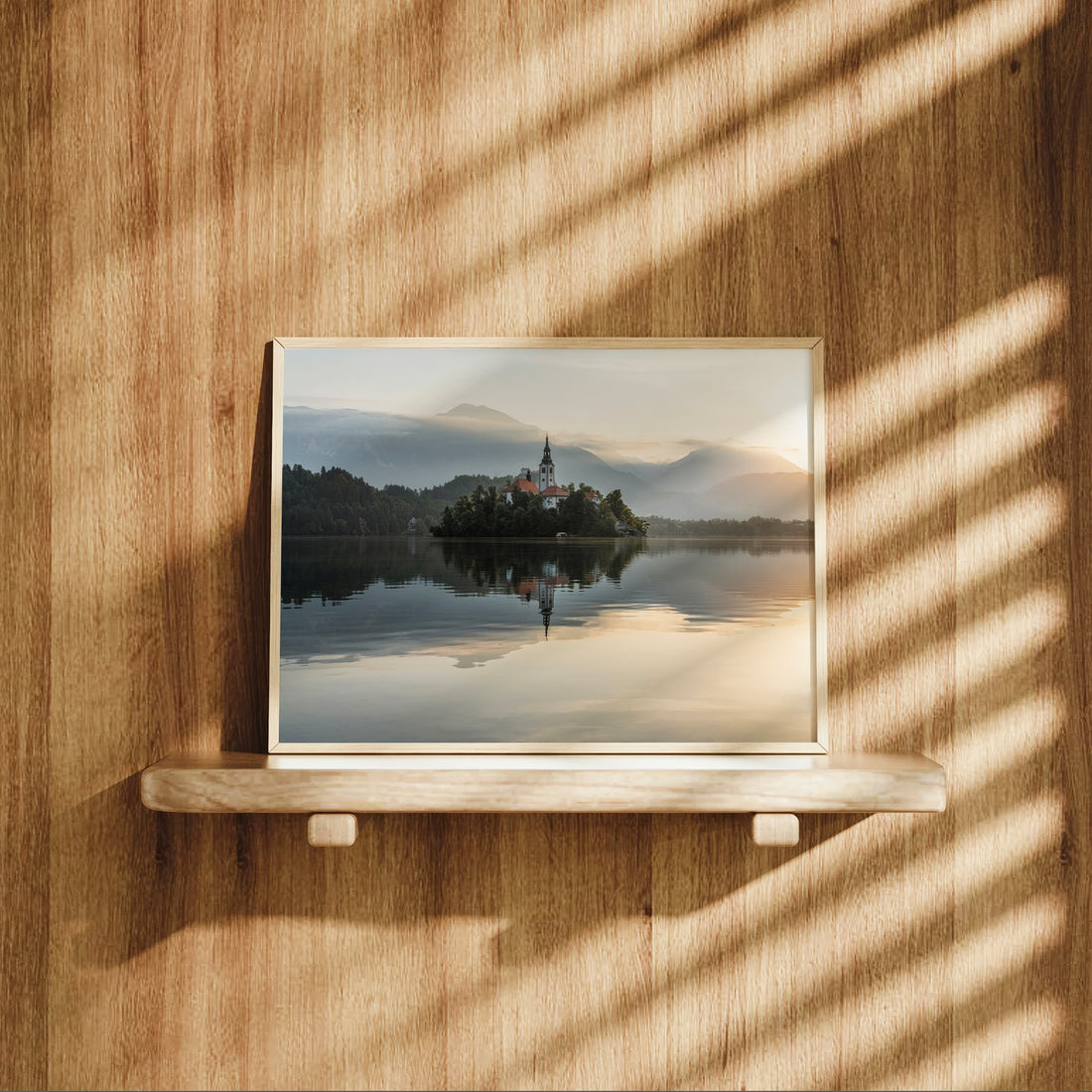 Wall art print of Lake Bled with peaceful morning light