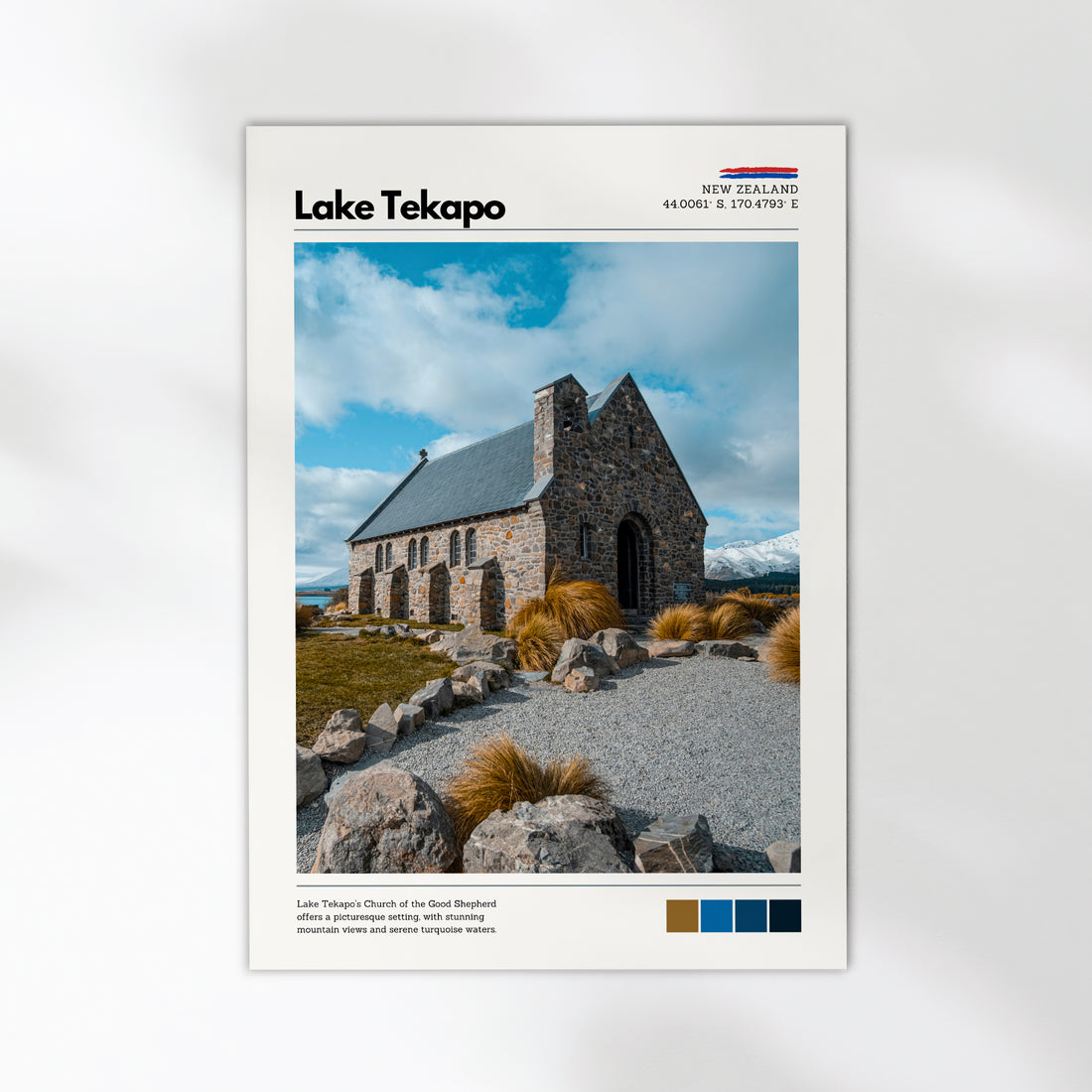 Lake Tekapo Church of the Good Shepherd wall art styled in a minimalist interior