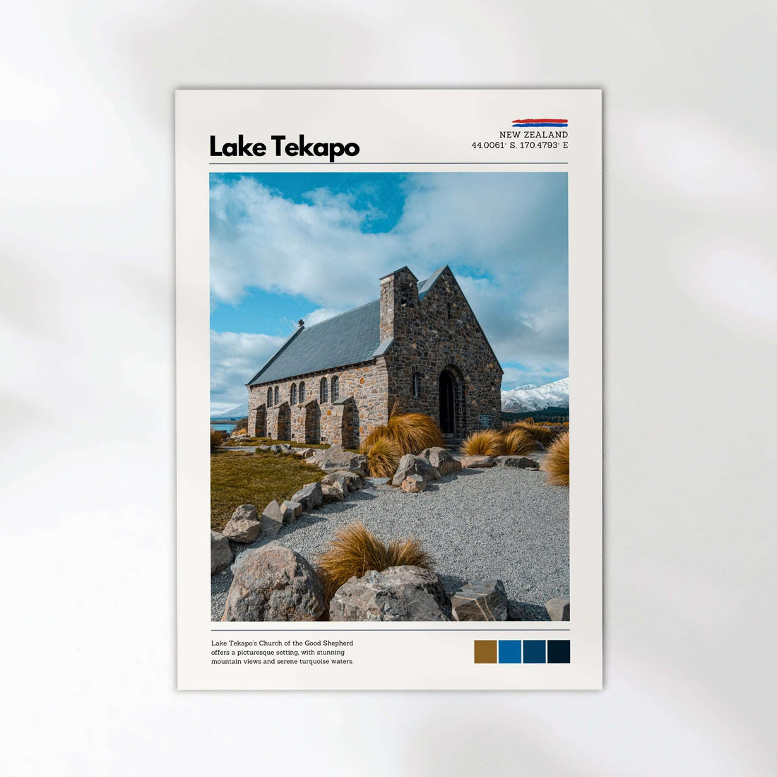 Lake Tekapo Church of the Good Shepherd wall art styled in a minimalist interior