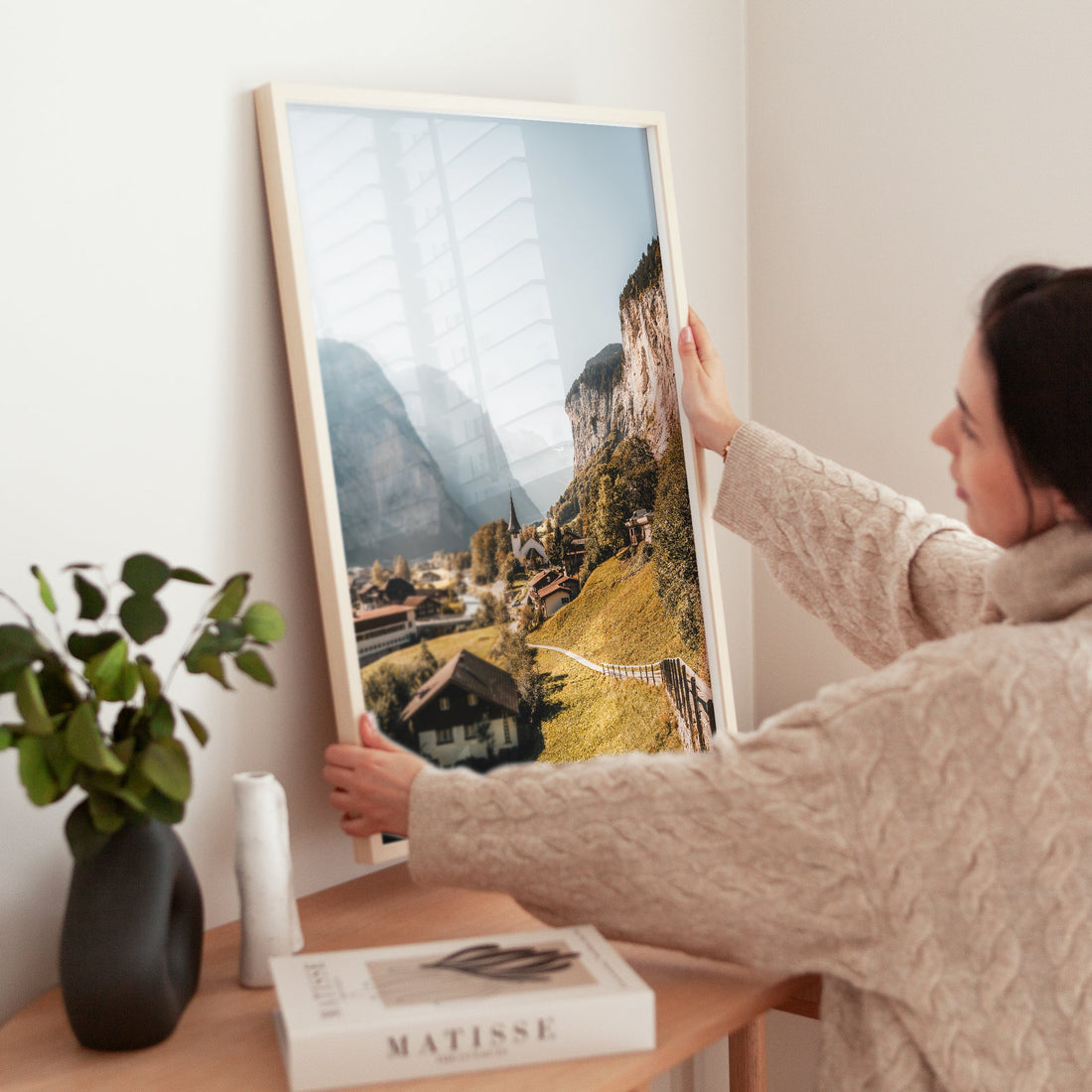 Fine art print of Lauterbrunnen’s alpine scenery, featuring lush meadows and the Swiss Alps.