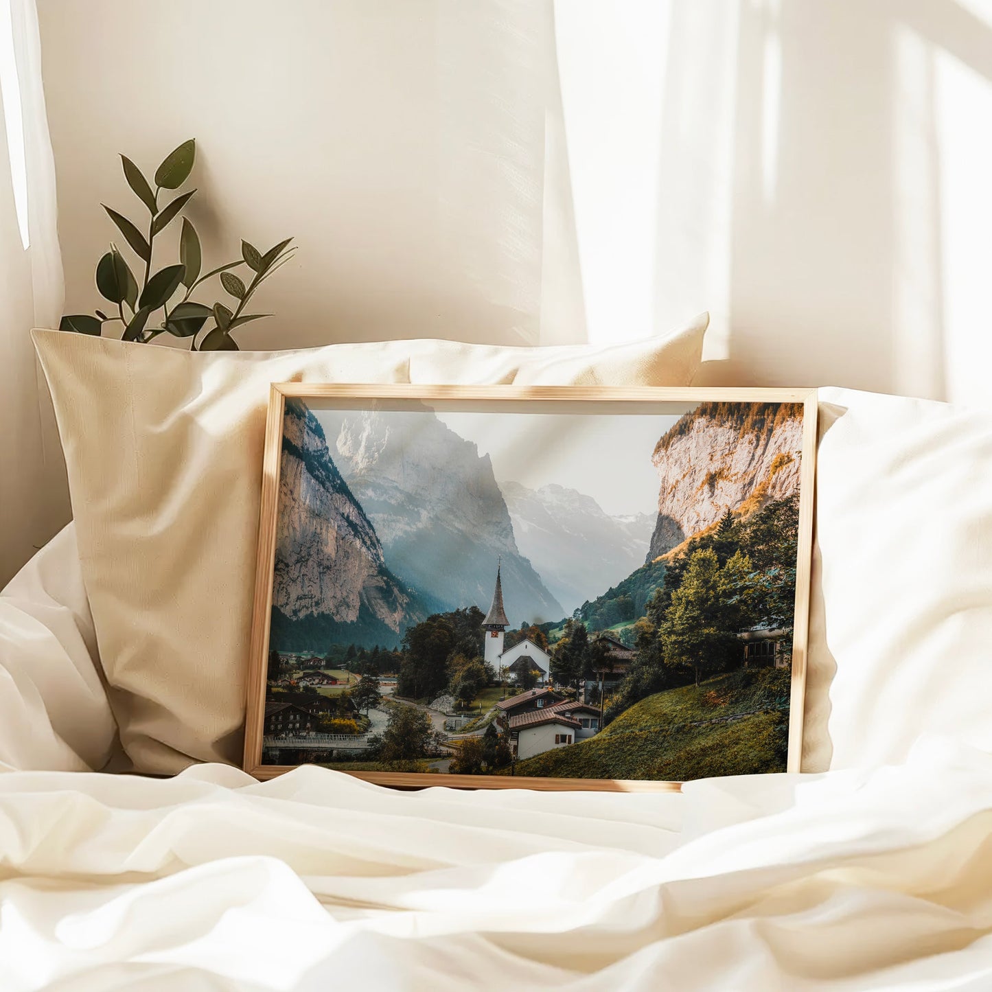 Captivating Lauterbrunnen travel photography print capturing the heart of the Swiss Alps with its iconic charm.